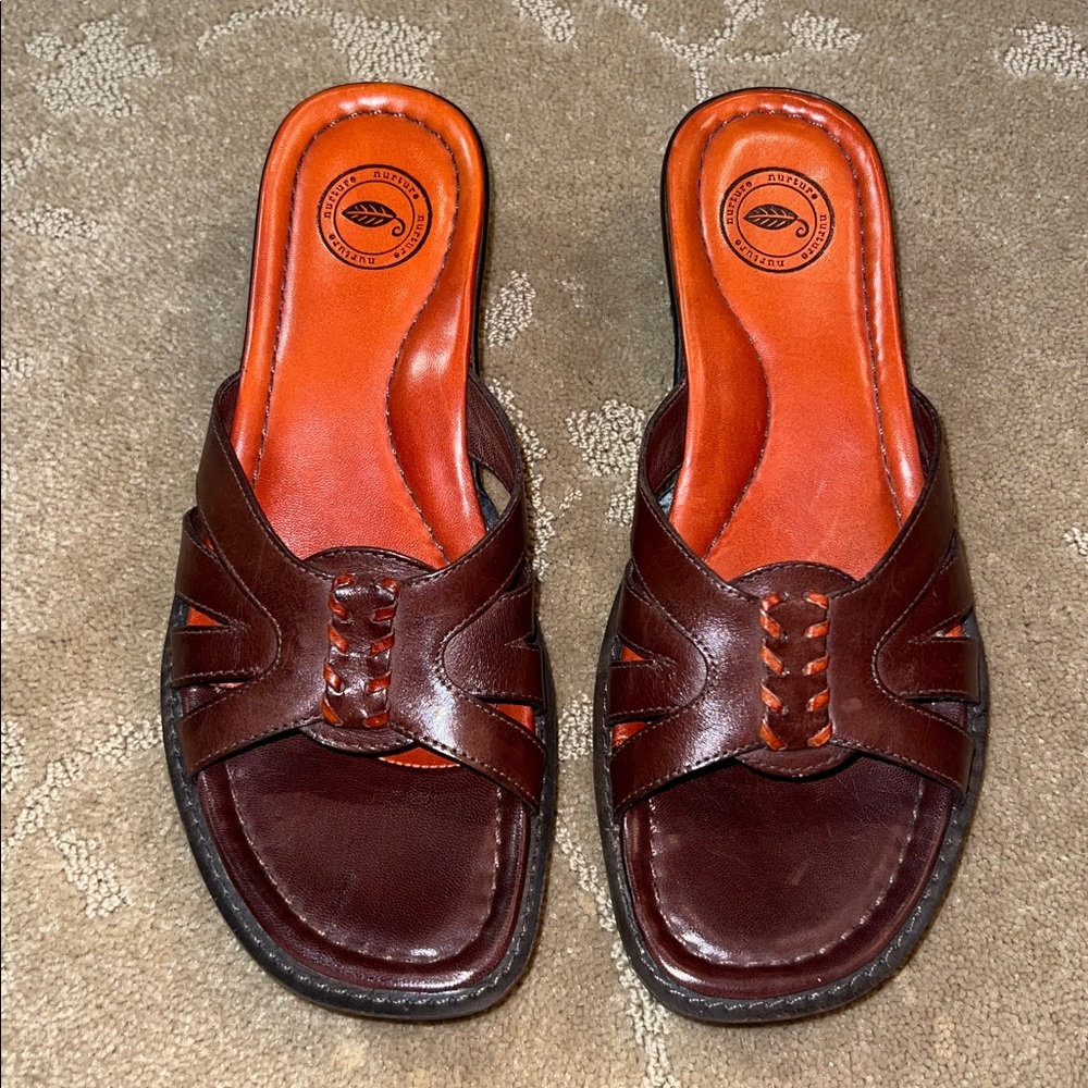 Nurture 1” Brown Open Toed Sandals, Sz 8